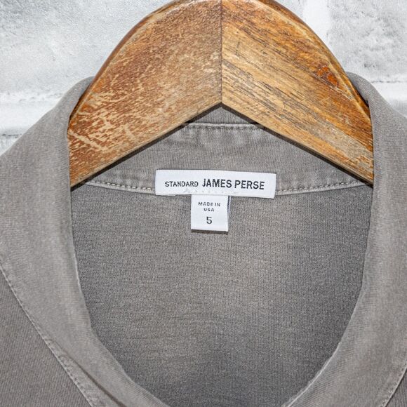 James Perse Standard Sueded Jersey Polo Shirt in Grey Pigment Men's sz 5 - Picture 2 of 7